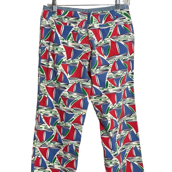 Tommy Hilfiger Sailboat Print Cropped Pants Size 4 Blue Red Nautical Cotton - Picture 9 of 11